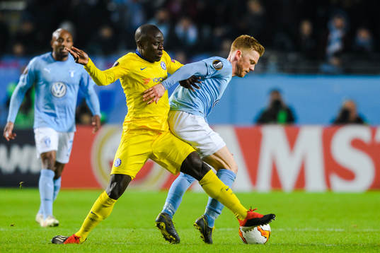 N'Golo Kante of Chelsea and Anders Christiansen of Malmö FF