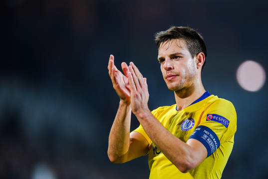 Cesar Azpilicueta of Chelsea thanks supporters