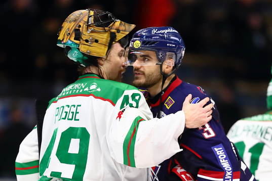 Rögles målvakt Justin Pogge och Linköpings Almen Bibic