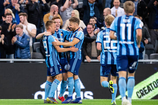 Djurgårdens Aslak Witry och Nicklas Bärkroth jublar med