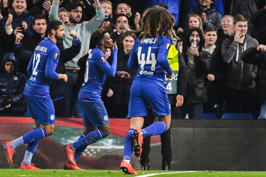 Callum Hudson-Odoi of Chelsea celebrates after 3-0