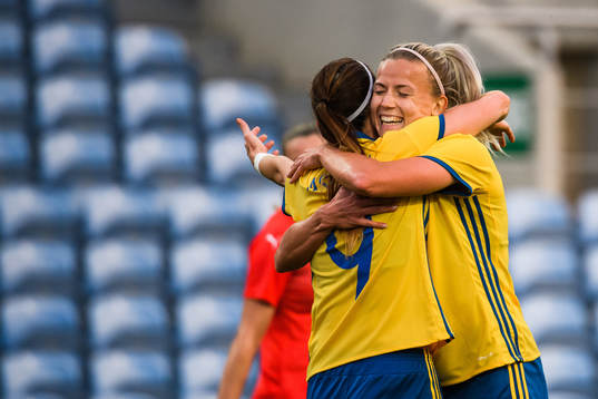 Hanna Glas and Kosovare Asllani of Sweden  celebrates after 3-1