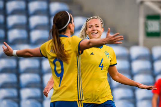 Hanna Glas and Kosovare Asllani of Sweden  celebrates after 3-1