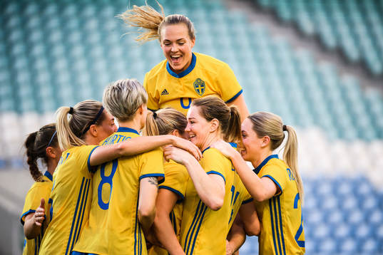 Magdalena Eriksson and Mimmi Larsson of Sweden celebrates after 4-1