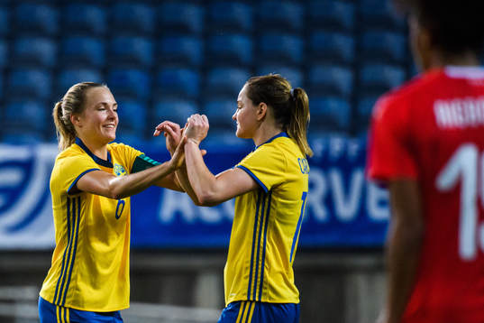 Magdalena Eriksson and Mia Carlsson of Sweden  celebrates