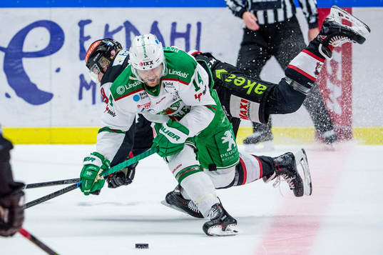 Rögles Stephen Perfetto mot Malmö Redhawks Anton Mylläri