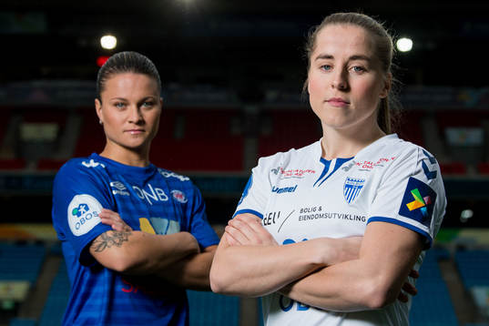 Sherida Spitse of Vålerenga and Sigrid Heien Hansen of Kolbotn pose for a portrait