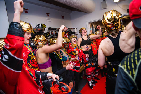 Luleås spelare jublar i omklädningsrummet