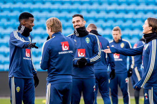 Alexander Isak and Sotirios Papagiannopoulos of the Swedish national football team