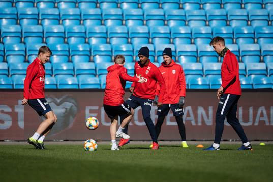 Sigurd Rosted, Ola Kamara, Stefan Johansen and Kristoffer Ajer of the Norwegian national football team