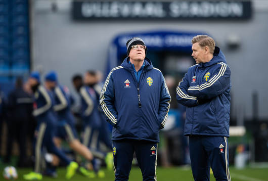 Janne Andersson, head coach, and Peter Wettergren, assistant coach of the Swedish national football team,