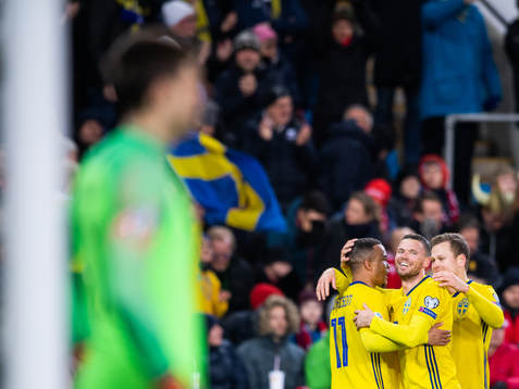 Robin Quaison, Marcus Berg and Viktor Claesson of Sweden