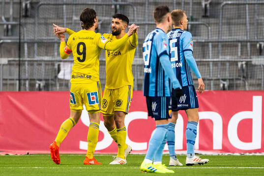 Sundsvalls Linus Hallenius och Omar Eddahri jublar efter 2-1
