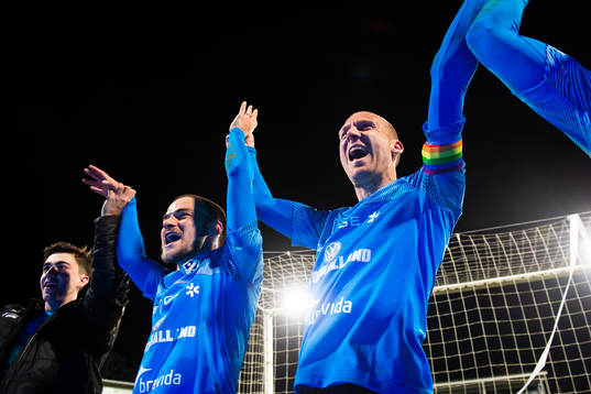 Halmstads Pontus Silfwer och Andreas Johansson jublar