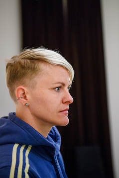 Nilla Fischer of the Swedish women national football team in a mixed zone
