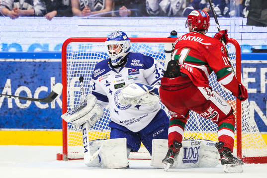 Leksands målvakt Axel Brage och Moras Alexander Hilmerson