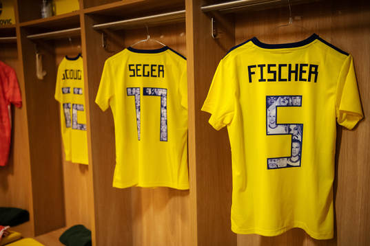 Jerseys of Olivia Schough, Caroline Seger and Nilla Fischer