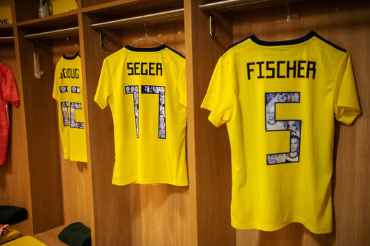 Jerseys of Olivia Schough, Caroline Seger and Nilla Fischer