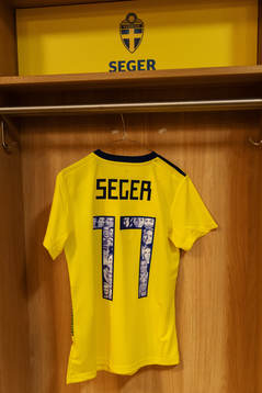 A jersey of Caroline Seger is seen in team Sweden's locker