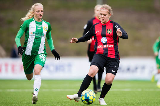 Hammarbys Astrid Larsson och Brommapojkarnas  Felicia Thörngren