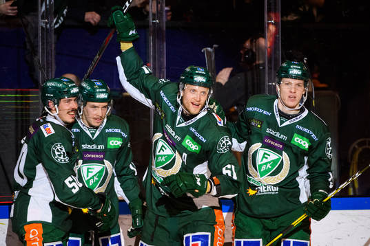 Färjestads Sebastian Erixon, Joakim Nygård, Johan Ryno