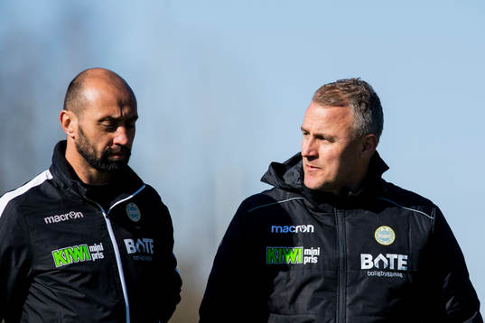 Bojan Zajic, assistant coach of Sandnes Ulf, and Bengt Sæternes, head coach of Sandnes Ulf,