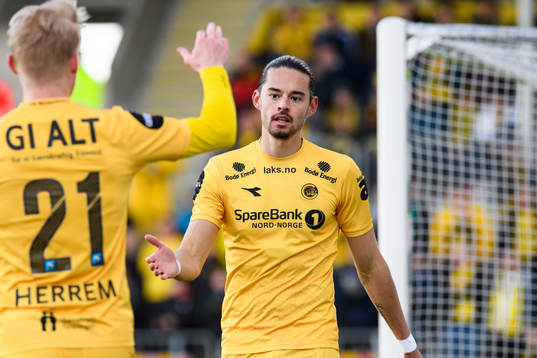 Geir André Herrem and Amor Layoni of Bodø/Glimt celebrates
