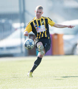 IFK Hässleholms Victor Holmberg i matchen i juniorallsvenskan division 1 mellan IFK Hässleholm och Falkenbergs FF i Hässleholm 14 april 2019.  