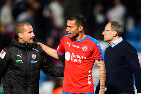 Helsingborgs David Boysen med assisterande tränare Christoffer Andersson och tränare Per-Ola Ljung