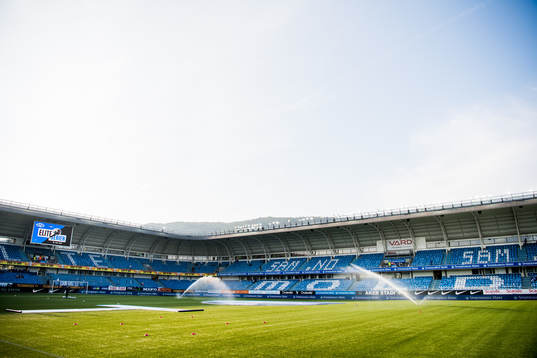 General interior view of Aker Stadion ahead of the Eliteserien match between Molde and Rosenborg on April 28, 2019 in Molde.