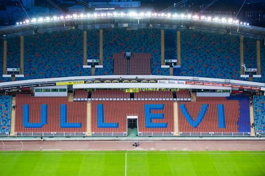 Interiör vy över tom läktare på Nya Ullevi