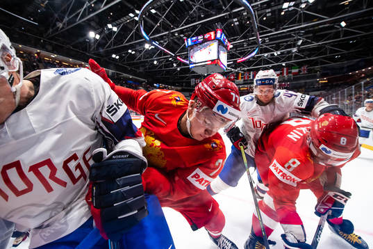 Kirill Kaprizov and Alexander Ovechkin of Russia against