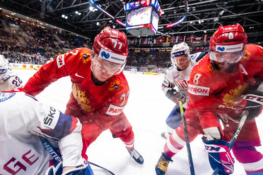 Kirill Kaprizov and Alexander Ovechkin of Russia against