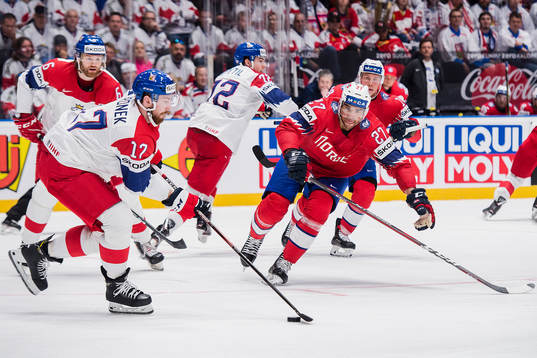 Filip Hronek of Czech Republic and Andreas Martinsen of