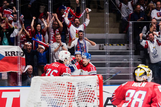 Jan Kovar and Jakub Vrana of Czech Republic celebrates