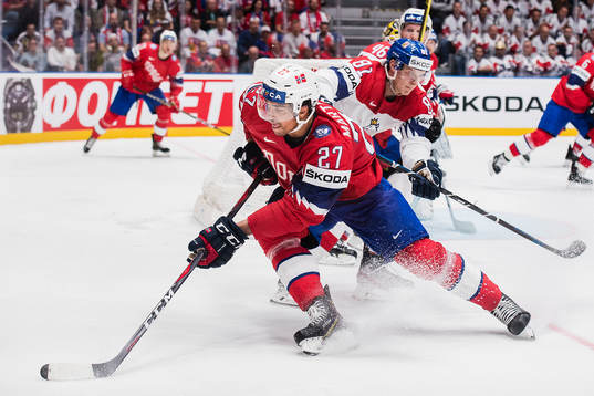 Andreas Martinsen of Norway  and Dominik Kubalik of Czech
