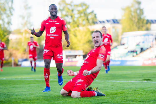 Veton Berisha of Brann celebrates after scoring 0-1