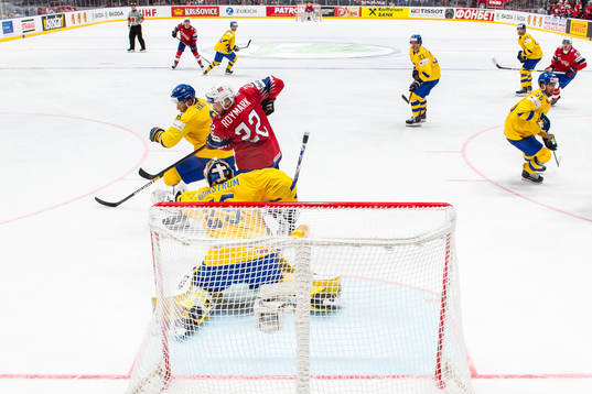Mathias Trettenes of Norway scores the 1-8 goal behind