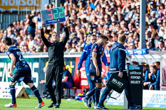 Christoffer Aasbak of Kristiansund leaves the pitch with a
