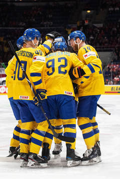 Elias Pettersson, Gabriel Landeskog and Mattias Ekholm of