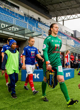 Goalkeeper Tinja Korpela of Vålerenga ahead of the Toppserien football match between Vålerenga and Lyn on May 18, 2019 in Oslo.