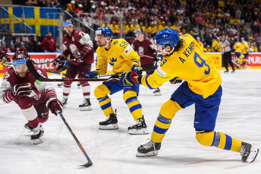Adrian Kempe of Sweden and Janis Jaks of Latvia