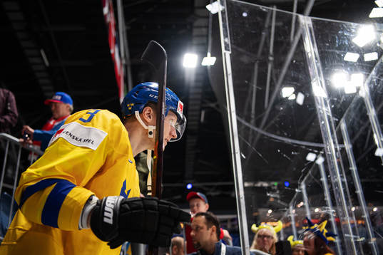 John Klingberg of Sweden enters the ice for warm-up