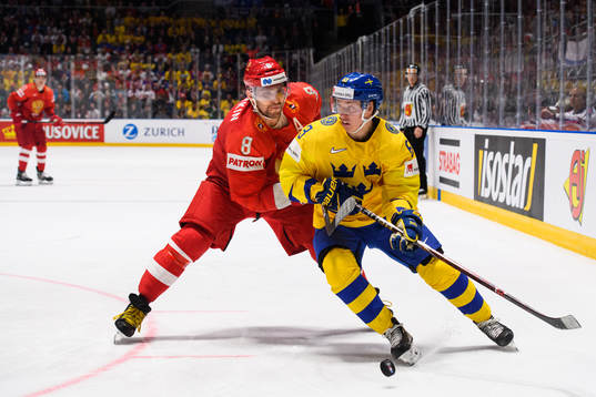 Alexander Ovechkin of Russia and Jesper Bratt of Sweden