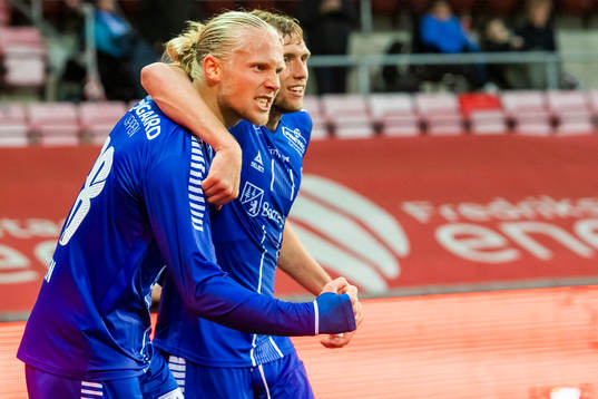 Lars-Jørgen Salvesen of Sarpsborg 08 celebrates after scoring 0-2