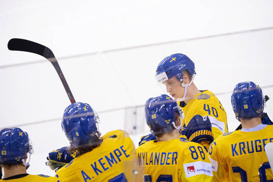 Elias Pettersson of Sweden celebrates with teammates