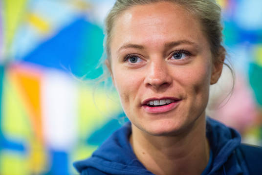 Fridolina Rolfö of Sweden in the mixed zone