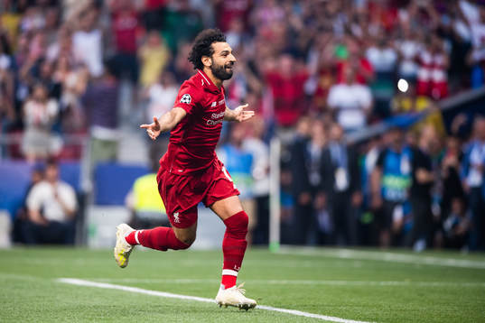 Mohamed Salah of Liverpool celebrates scoring 0-1
