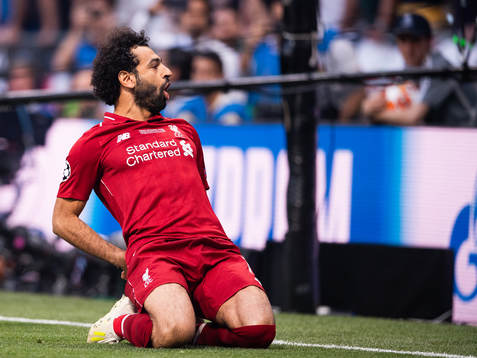 Mohamed Salah of Liverpool celebrates scoring 0-1