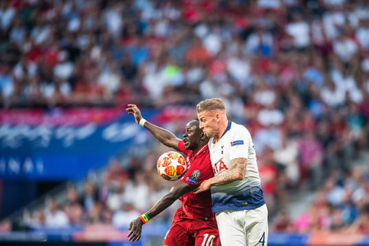 Sadio Mane of Liverpool and Toby Alderweireld of Tottenham